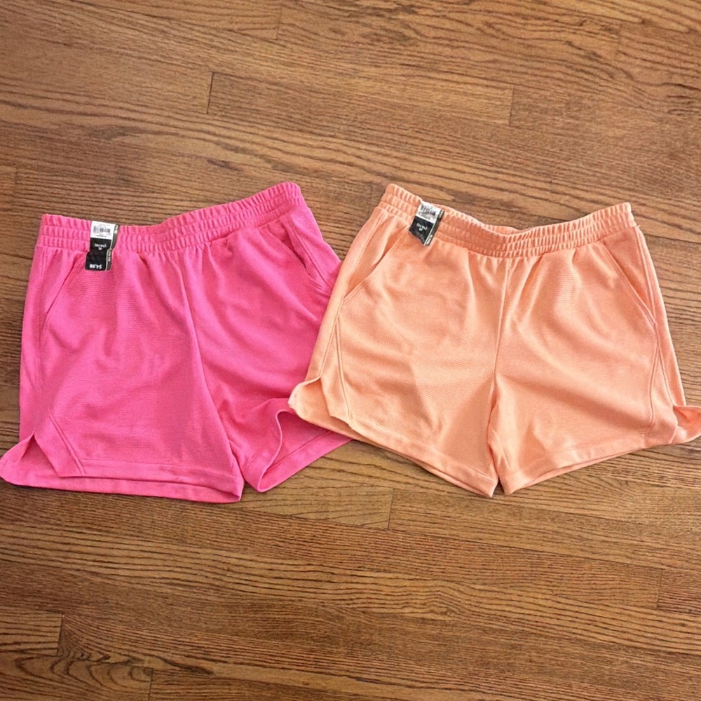 Athletic Works Girls Athletic Shorts Lot 2 Pink Peach XL 14-16 Elastic Waist